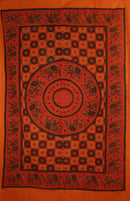 Saffron & Red Folk Style Bagru Elephant Mandala Tapestry