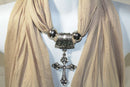 Pastel Brown Cross Pendant Scarf | Wild Lotus