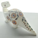 Dinosaur Hard Carved Vintage Animal Figurine Collectible White Marble Floral Inlay Stone Design Statue for Home Office | @giftshopwpb