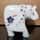 Elephant Hard Carved Vintage Animal Figurine Collectible White Marble Floral Inlay Stone Design Statue for Home Office