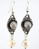 Grey Quartz & Pearls Drop Earrings