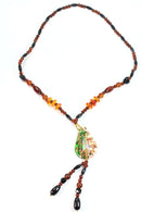 Green & White Pear Pendant Gypsy Style Shimmer Necklace