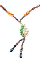 Green & White Pear Pendant Gypsy Style Shimmer Necklace | Wild Lotus