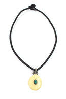 Green Oval Bone & Stone Tribal Pendant Necklace