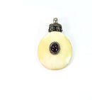 Deep Red Oval Bone & Stone Tribal Pendant Necklace