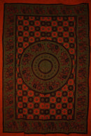 Saffron & Green Folk Style Bagru Elephant Mandala Tapestry